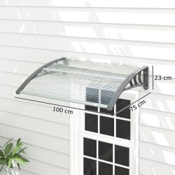 Sisäänkäynnin katos ovelle ja ikkunalle, polykarbonaatti, 100 x 75 x 23 cm, hopea