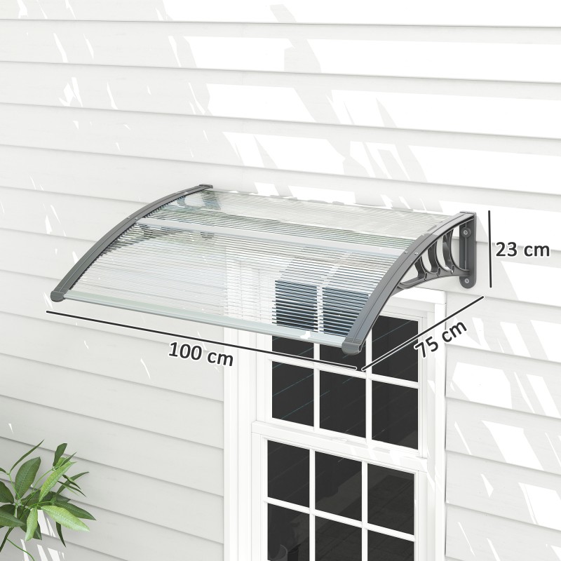 Sisäänkäynnin katos ovelle ja ikkunalle, polykarbonaatti, 100 x 75 x 23 cm, hopea