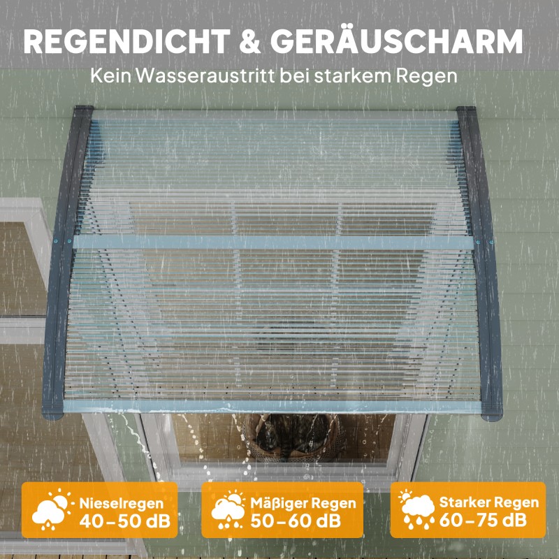 Sisäänkäynnin katos ovelle ja ikkunalle, polykarbonaatti, 100 x 75 x 23 cm, hopea