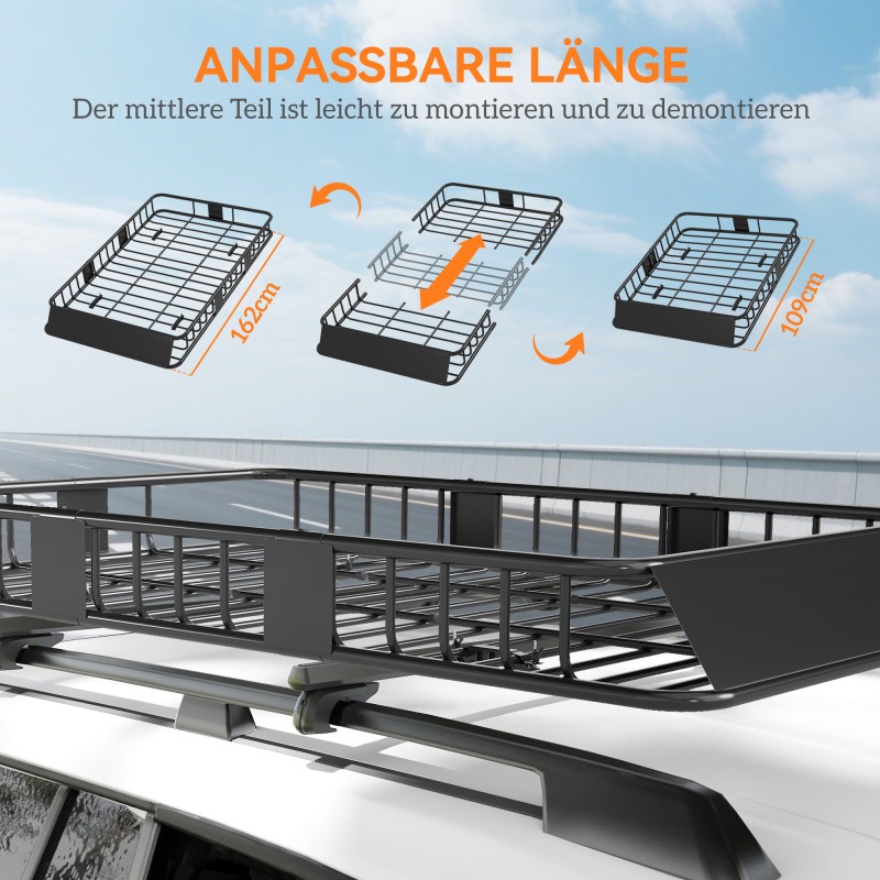 Auton kattokori metallia 162x99x16 cm säädettävä kattoteline 100 kg musta