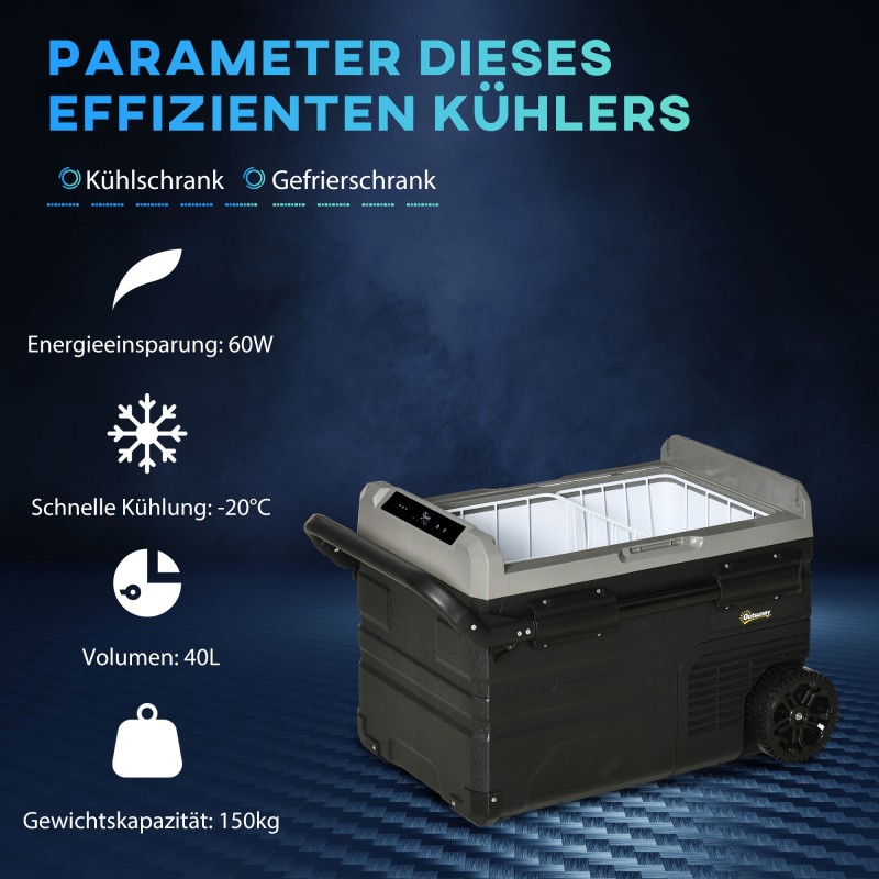 Auton kompressorijääkaappi-pakastin 40 L LED-valaistus 12/24V ja 110–240V harmaa/musta