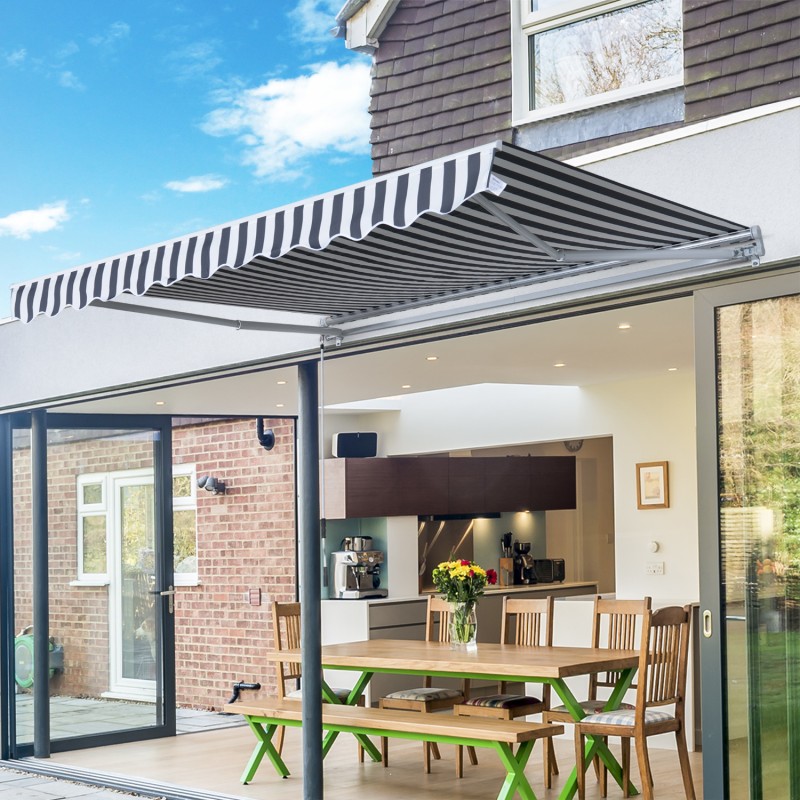 Terassimarkiisi käsikäyttöinen alumiini/polyesteri 3,5 x 2,5 m harmaa/valkoinen