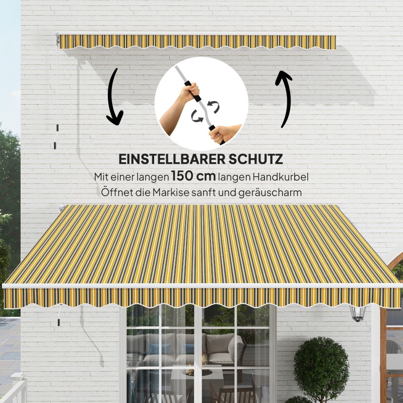 Terassimarkiisi parvekkeelle, alumiinirunko, 3,5 x 2,5 m, keltainen/harmaa