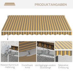 Terassimarkiisi parvekkeelle, alumiinirunko, 3,5 x 2,5 m, keltainen/harmaa