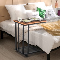 C-muotoinen sivupöytä pyörillä, MDF ja teräs, 51 x 36 x 65 cm, musta / pähkinä