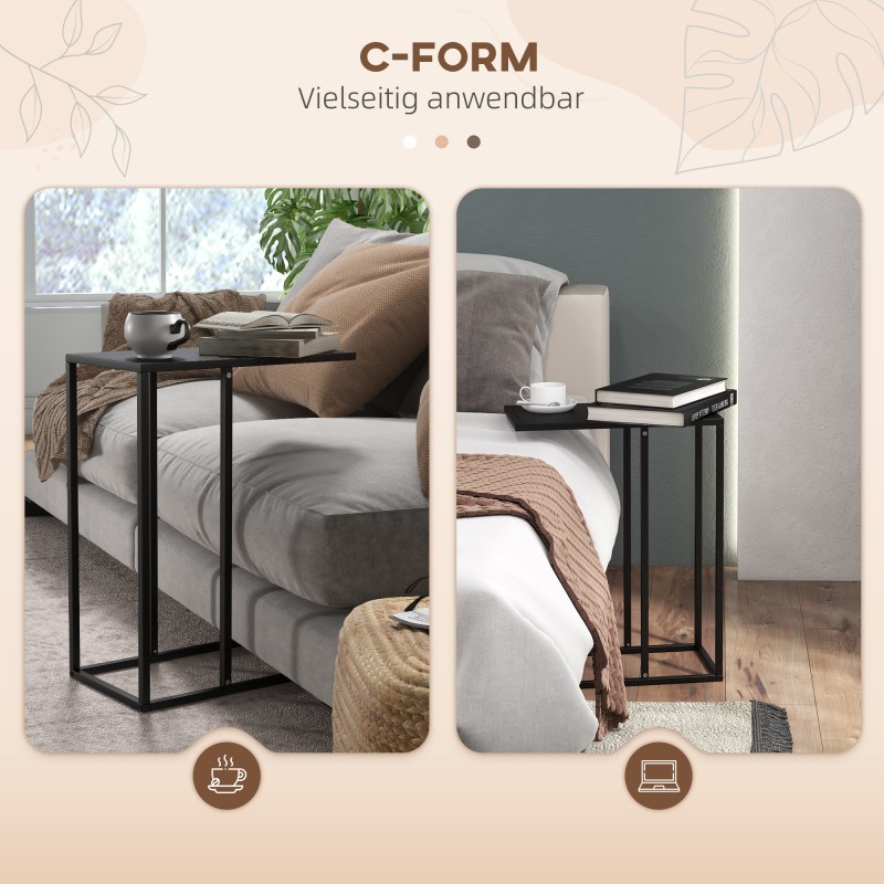 Sivupöytä C-mallinen sohvapöytä ja laptoppöytä, teräs, 46 x 26 x 60 cm, musta