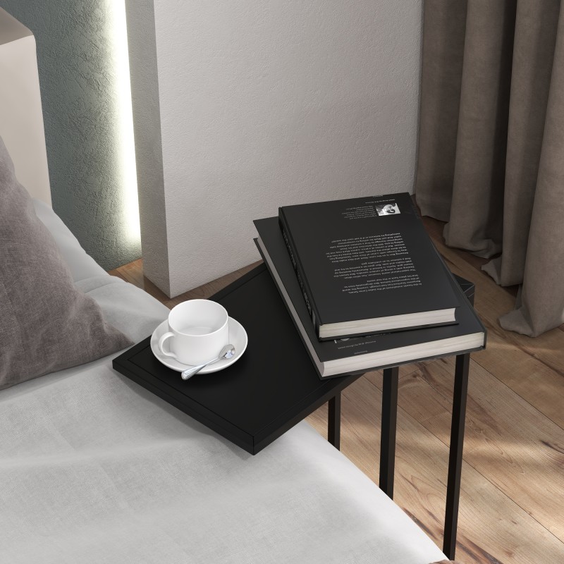 Sivupöytä C-mallinen sohvapöytä ja laptoppöytä, teräs, 46 x 26 x 60 cm, musta