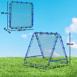 Kaksipuolinen palautusverkko jalkapalloon ja käsipalloon, säädettävä 5 kulmaa, 100 x 68–95 cm, sininen