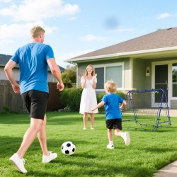 Kaksipuolinen palautusverkko jalkapalloon ja käsipalloon, säädettävä 5 kulmaa, 100 x 68–95 cm, sininen