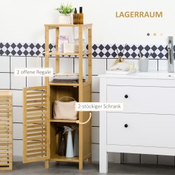 Kylpyhuonekaappi bambusta säleovella, kapea korkea kaappi 33 x 30 x 120 cm, luonnollinen puunsävy