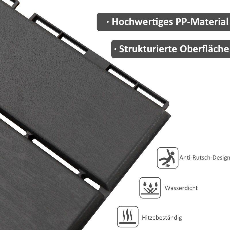 Terassilaatat ja parvekelaatat muovia 30 x 30 cm 9 kpl 0,81 m² musta