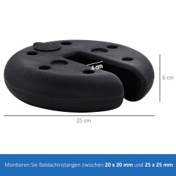 Paviljongin jalkapainot HDPE Ø25 x 6 cm 4 kpl musta, täytettävä jopa 5 kg per paino