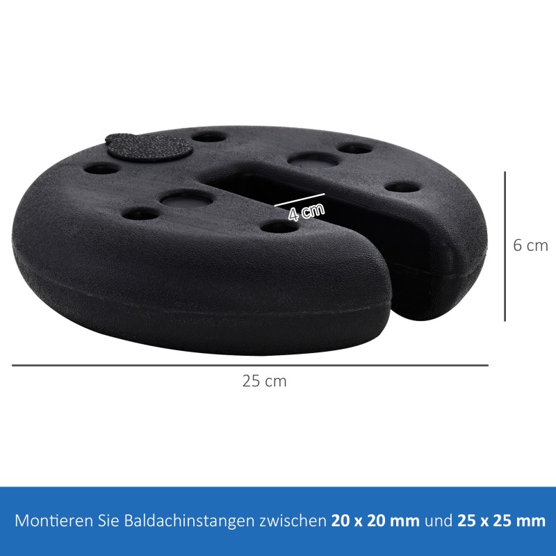 Paviljongin jalkapainot HDPE Ø25 x 6 cm 4 kpl musta, täytettävä jopa 5 kg per paino