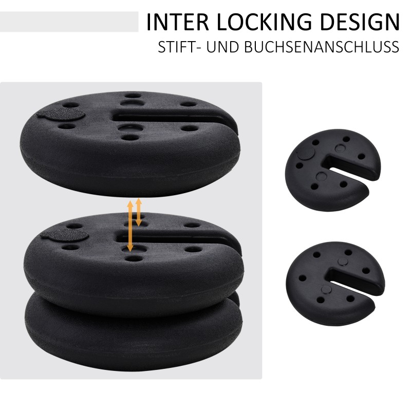 Paviljongin jalkapainot HDPE Ø25 x 6 cm 4 kpl musta, täytettävä jopa 5 kg per paino