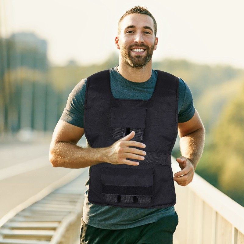 Säädettävä painoliivi 30 kg lihas- ja kestävyysharjoitteluun, Oxford-kangas, musta