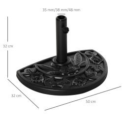 Aurinkovarjon jalusta puoliympyrä 9 kg HDPE/sementti musta Ø35/38/48 mm
