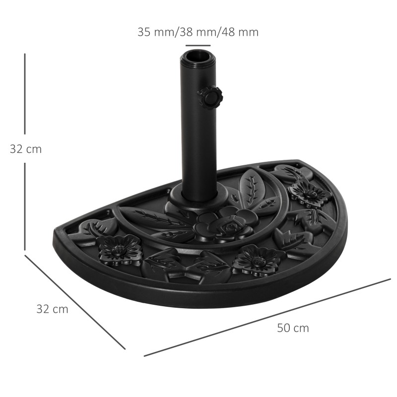 Aurinkovarjon jalusta puoliympyrä 9 kg HDPE/sementti musta Ø35/38/48 mm
