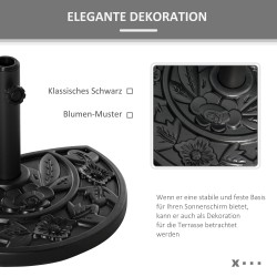 Aurinkovarjon jalusta puoliympyrä 9 kg HDPE/sementti musta Ø35/38/48 mm