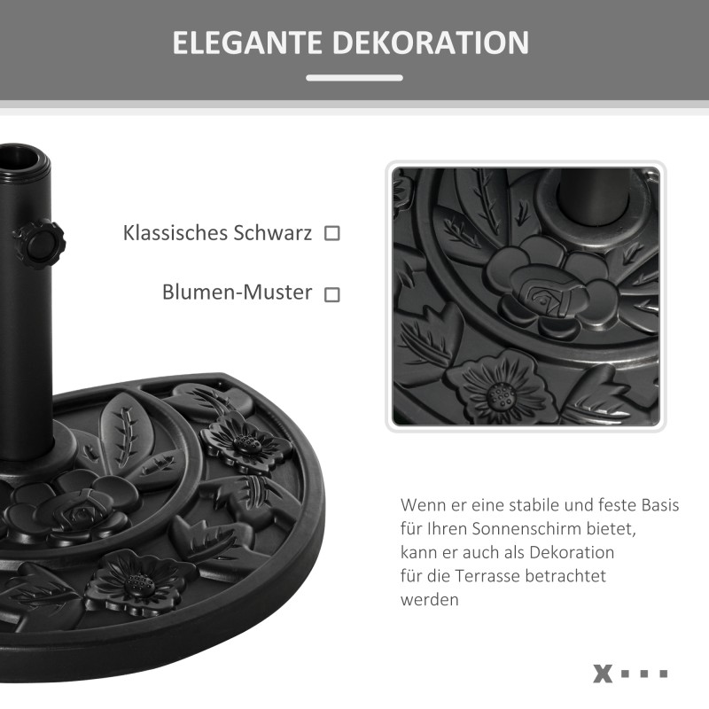 Aurinkovarjon jalusta puoliympyrä 9 kg HDPE/sementti musta Ø35/38/48 mm