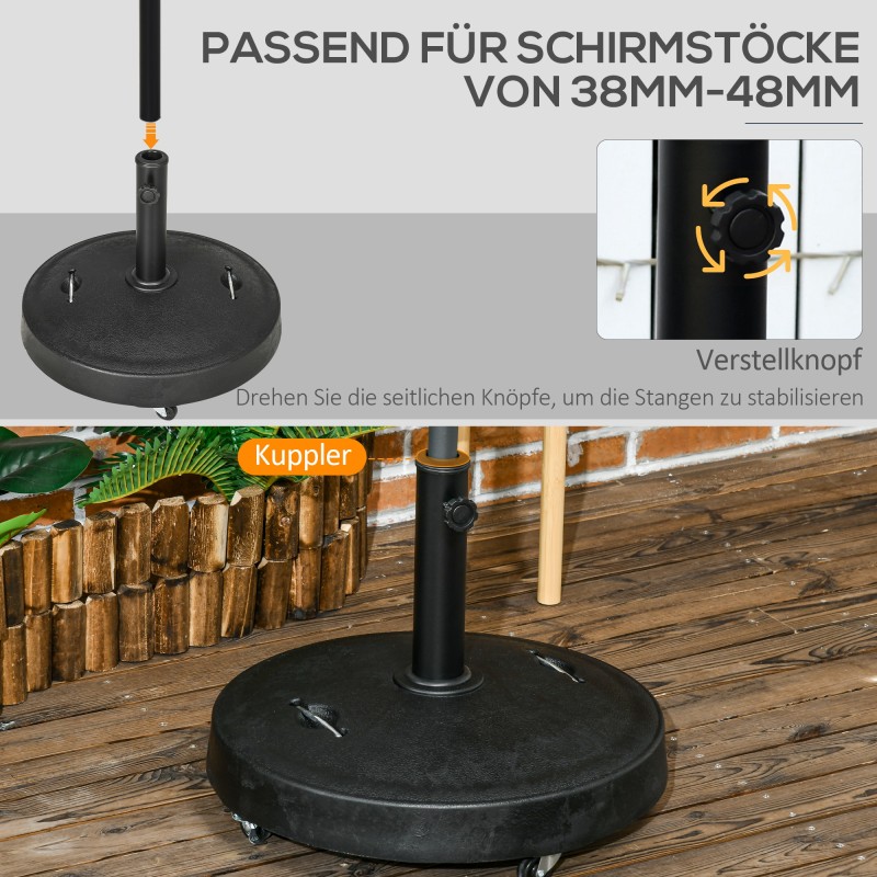 Aurinkovarjon jalusta pyörillä ulkokäyttöön hartsipohja teräsputki Ø53 x 41 cm musta