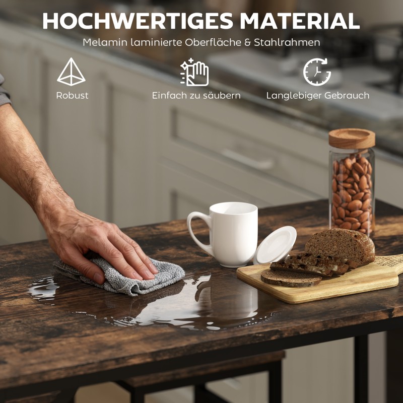 Baaripöytäsetti keittiöön, 5-osainen ruokailuryhmä 4 baarijakkaralla, MDF ja teräs, rustiikin ruskea/musta