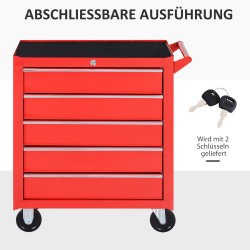 Työkaluvaunu terästä 5 laatikkoa 69 x 33 x 75 cm punainen