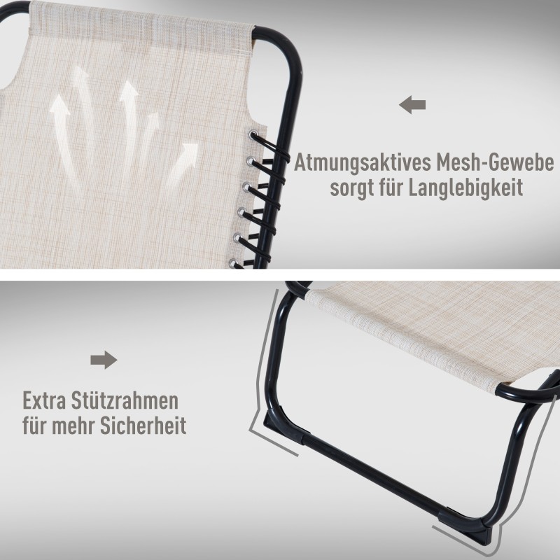 Aurinkotuoli taitettava puutarhaan, 4-asentoinen selkänoja, teräsrunko, 189 x 58 x 30 cm, kermanvalkoinen