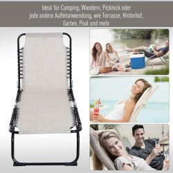 Aurinkotuoli taitettava puutarhaan, 4-asentoinen selkänoja, teräsrunko, 189 x 58 x 30 cm, kermanvalkoinen