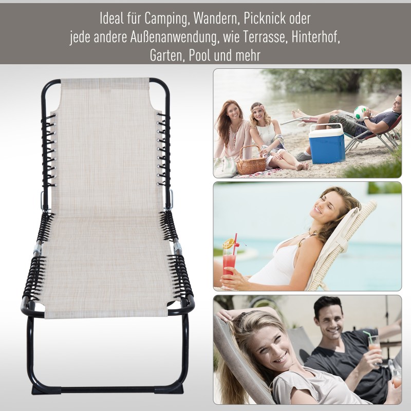 Aurinkotuoli taitettava puutarhaan, 4-asentoinen selkänoja, teräsrunko, 189 x 58 x 30 cm, kermanvalkoinen