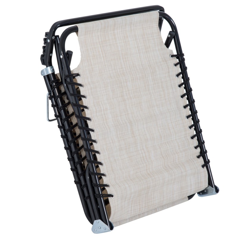 Aurinkotuoli taitettava puutarhaan, 4-asentoinen selkänoja, teräsrunko, 189 x 58 x 30 cm, kermanvalkoinen