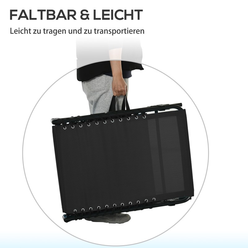 Taittuva lepotuoli ulkokäyttöön, teräsrunko ja hengittävä verkkokangas, 189 x 58 x 30 cm, musta