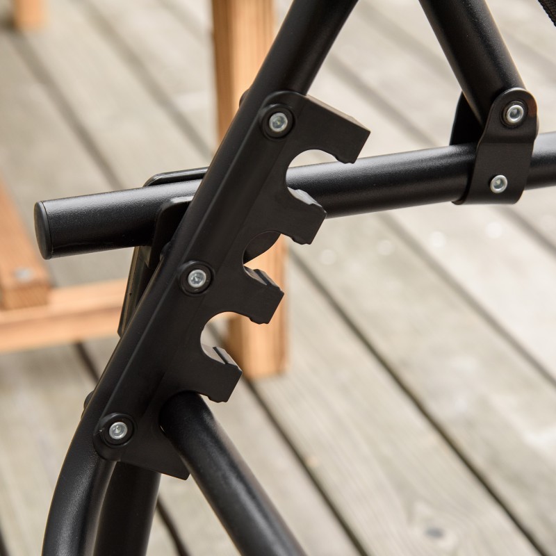 Taittuva lepotuoli ulkokäyttöön, teräsrunko ja hengittävä verkkokangas, 189 x 58 x 30 cm, musta