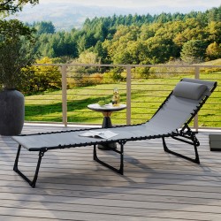 Taitettava puutarhan aurinkotuoli / lepotuoli, teräs ja verkkokangas, 189x58x30 cm, 120 kg, harmaa