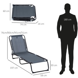 Taitettava puutarhan aurinkotuoli / lepotuoli, teräs ja verkkokangas, 189x58x30 cm, 120 kg, harmaa