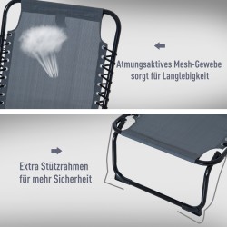 Taitettava puutarhan aurinkotuoli / lepotuoli, teräs ja verkkokangas, 189x58x30 cm, 120 kg, harmaa