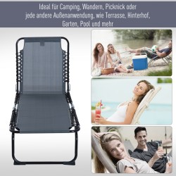 Taitettava puutarhan aurinkotuoli / lepotuoli, teräs ja verkkokangas, 189x58x30 cm, 120 kg, harmaa