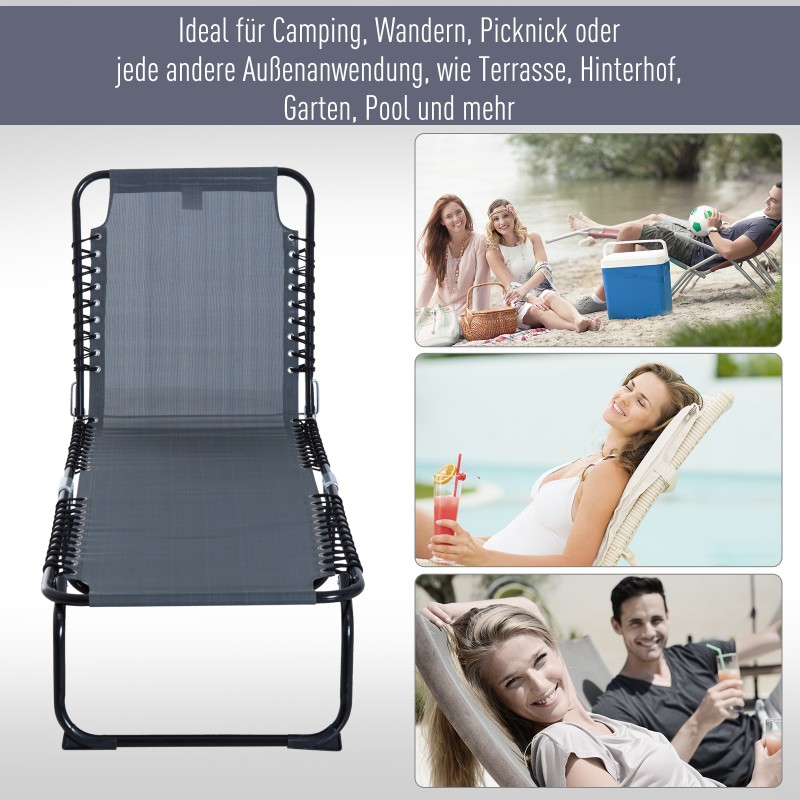 Taitettava puutarhan aurinkotuoli / lepotuoli, teräs ja verkkokangas, 189x58x30 cm, 120 kg, harmaa