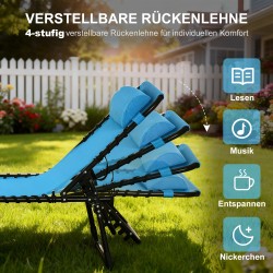 Taitettava aurinkotuoli ulkokäyttöön, teräsrunko ja hengittävä verkkokangas, 189 x 58 x 30 cm, sininen