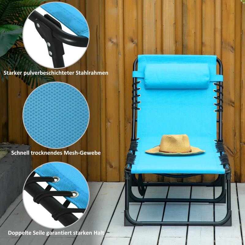 Taitettava aurinkotuoli ulkokäyttöön, teräsrunko ja hengittävä verkkokangas, 189 x 58 x 30 cm, sininen