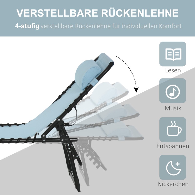 Taitettava aurinkovuode ulkokäyttöön, teräsrunko ja hengittävä verkkokangas, 189 x 58 x 30 cm, sinivihreä