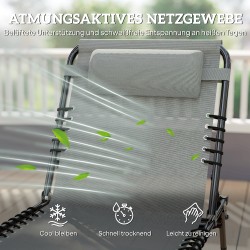 Aurinkotuoli taittuva teräsrunko verkkokangas 189 x 58 x 30 cm vaaleanharmaa