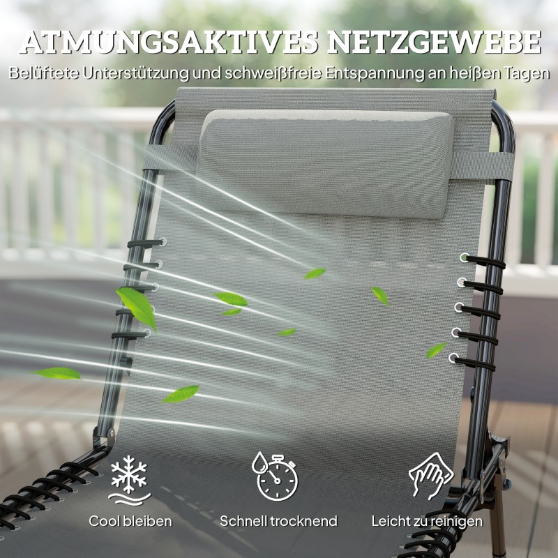 Aurinkotuoli taittuva teräsrunko verkkokangas 189 x 58 x 30 cm vaaleanharmaa
