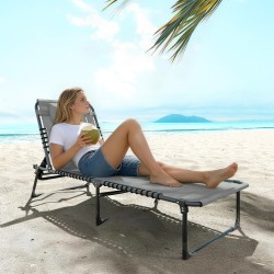 Aurinkotuoli taittuva teräsrunko verkkokangas 189 x 58 x 30 cm vaaleanharmaa