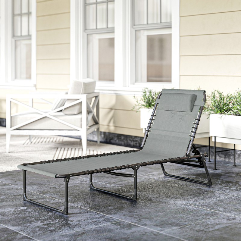 Aurinkotuoli taittuva teräsrunko verkkokangas 189 x 58 x 30 cm vaaleanharmaa