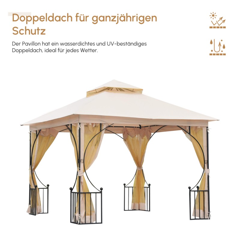 Pihateltta puutarhaan metallirungolla 295 x 295 x 275 cm, vedenpitävä katto, beige/musta