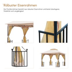 Pihateltta puutarhaan metallirungolla 295 x 295 x 275 cm, vedenpitävä katto, beige/musta