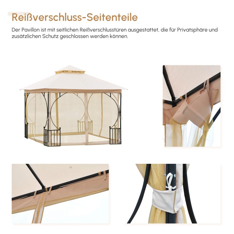 Pihateltta puutarhaan metallirungolla 295 x 295 x 275 cm, vedenpitävä katto, beige/musta