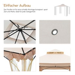 Pihateltta puutarhaan metallirungolla 295 x 295 x 275 cm, vedenpitävä katto, beige/musta