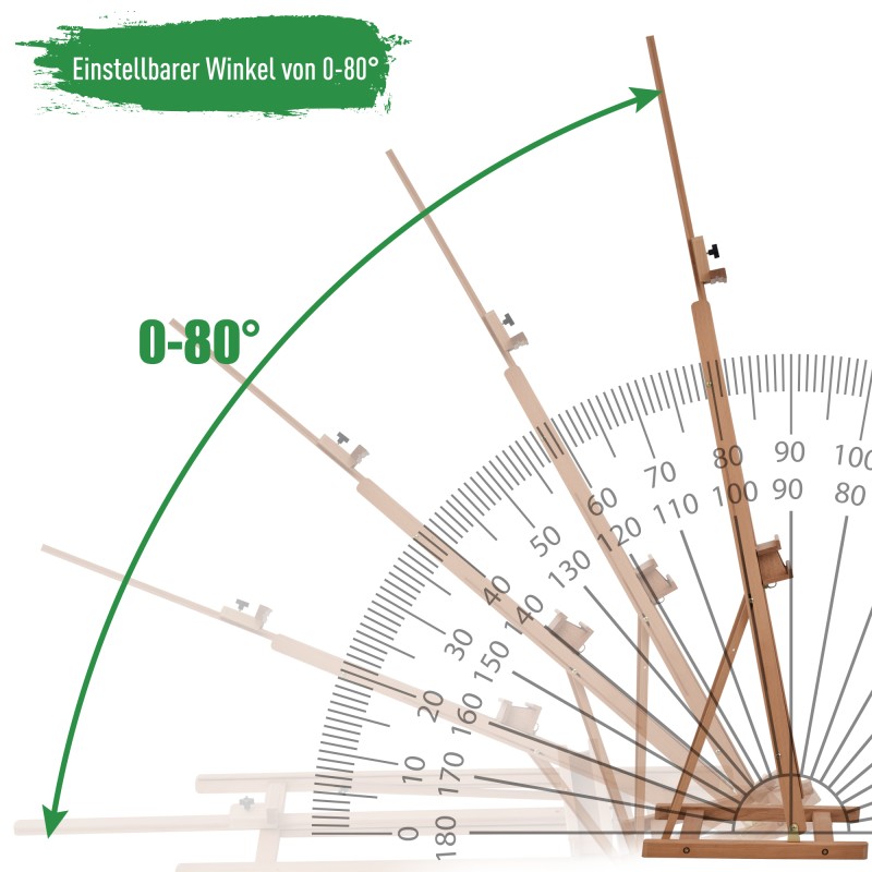 Maalausteline ateljeeteline pyökkiä säädettävä korkeus ja kallistus 53 x 50,5 x 171–230 cm luonnonvärinen