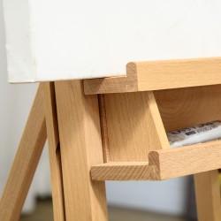 Maalausteline taiteilijoille, pyökkipuuta, korkeussäädettävä, 4 pyörää, natur/musta